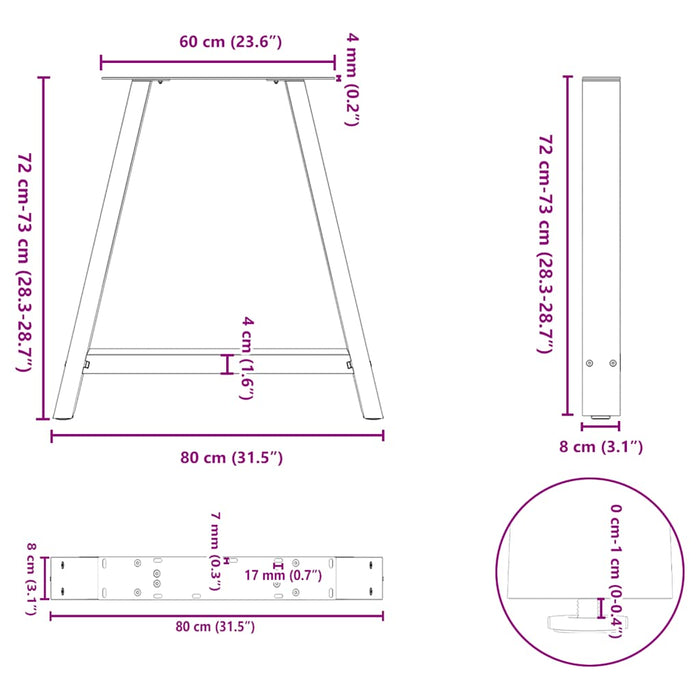 Coffee Table Legs A-Shaped 2 pcs Black 80x(72-73) cm Steel