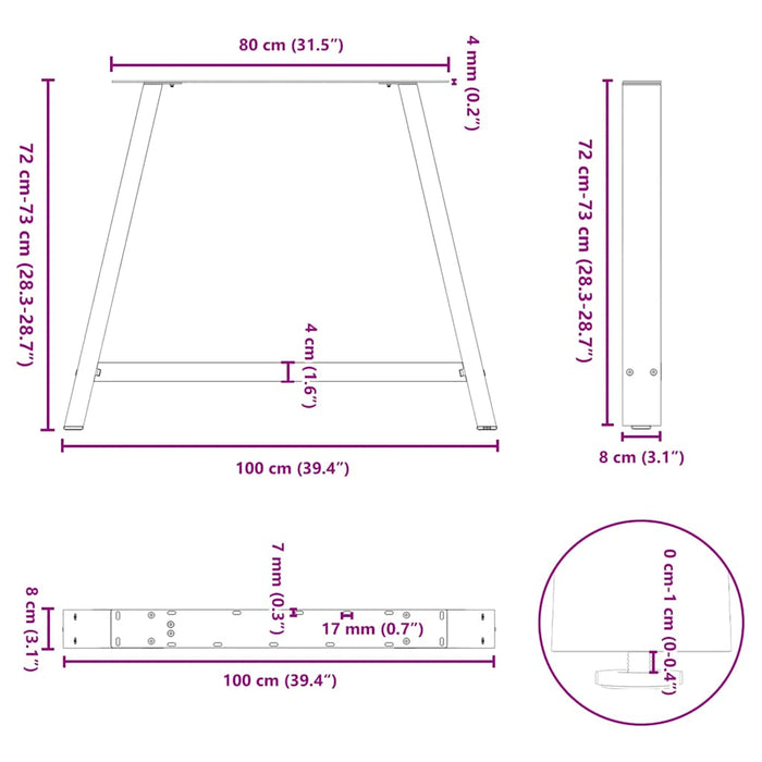 Coffee Table Legs A-Shaped 2 pcs Black 100x(72-73) cm Steel