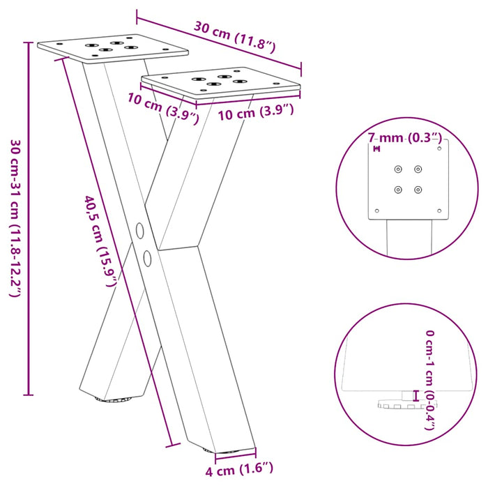 Coffee Table Legs X-Shaped 2 pcs Black 30x(30-31) cm Steel