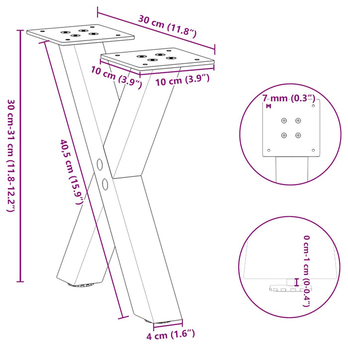 Coffee Table Legs X-Shaped 2 pcs Anthracite 30x(30-31) cm Steel