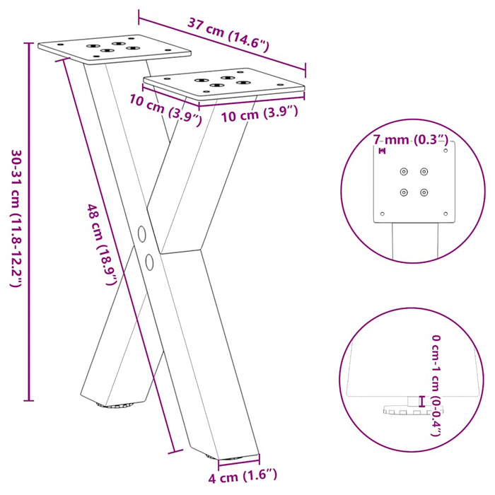 Coffee Table Legs X-Shaped 2 pcs Black 37x(30-31) cm Steel