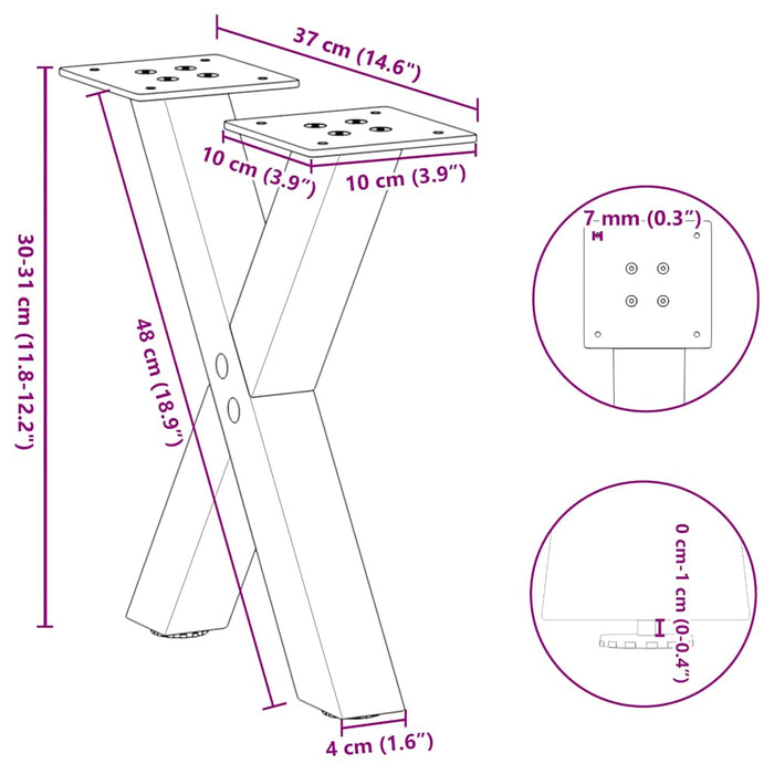 Coffee Table Legs X-Shaped 2 pcs Anthracite 37x(30-31) cm Steel