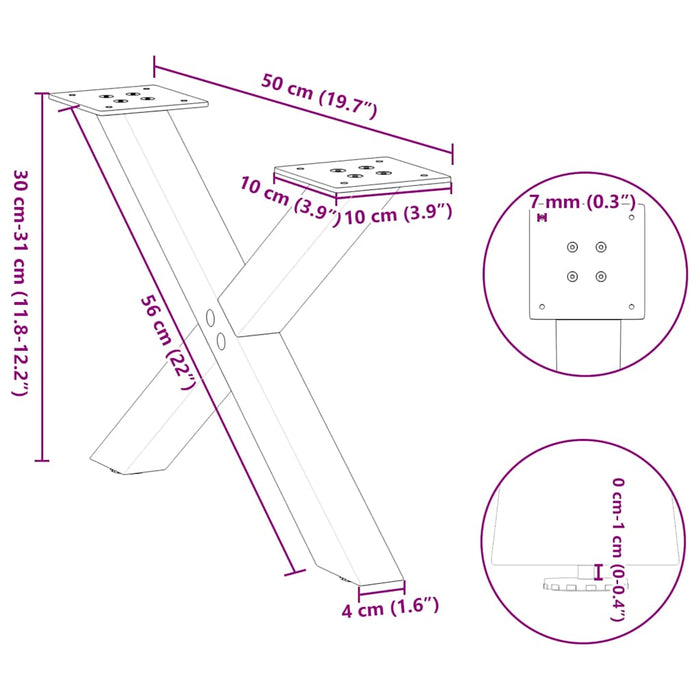 Coffee Table Legs X-Shaped 2 pcs Black 50x(30-31) cm Steel