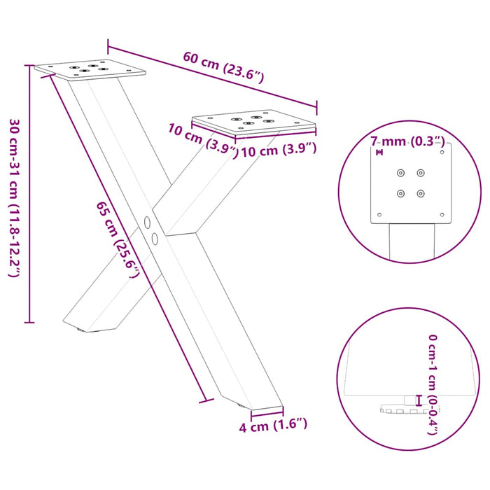 Coffee Table Legs X-Shaped 2 pcs Black 60x(30-31) cm Steel