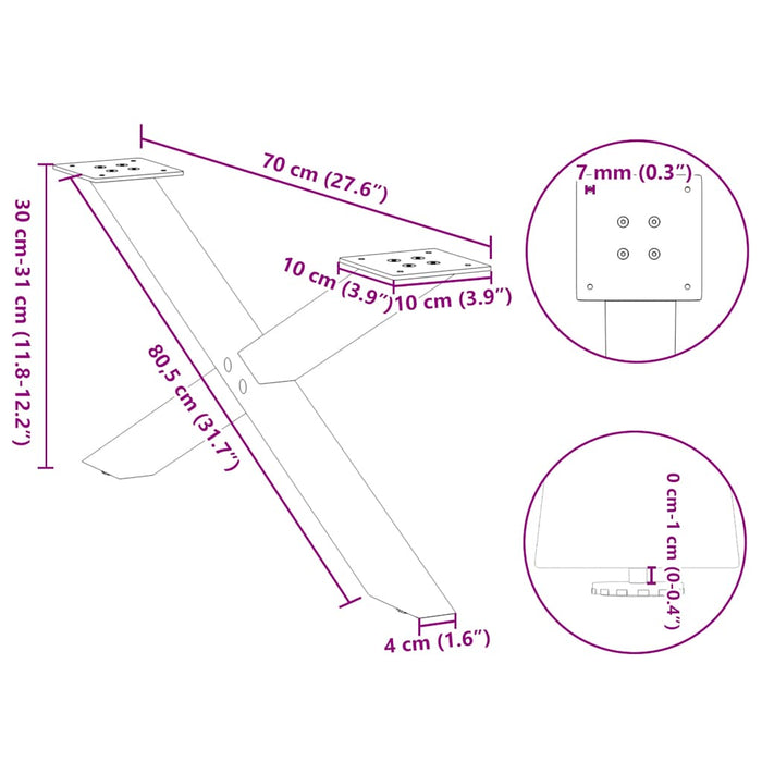 Coffee Table Legs X-Shaped 2 pcs Black 70x(30-31) cm Steel