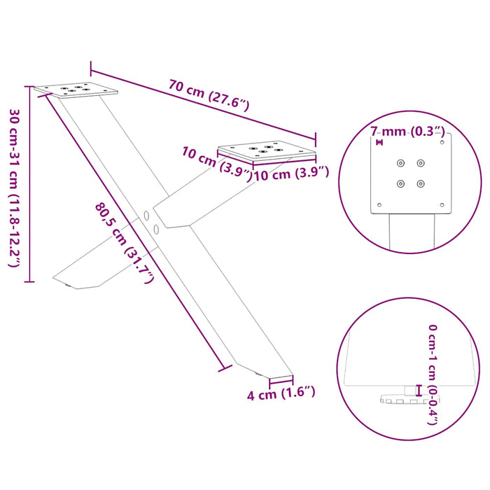 Coffee Table Legs X-Shaped 2 pcs White 70x(30-31) cm Steel