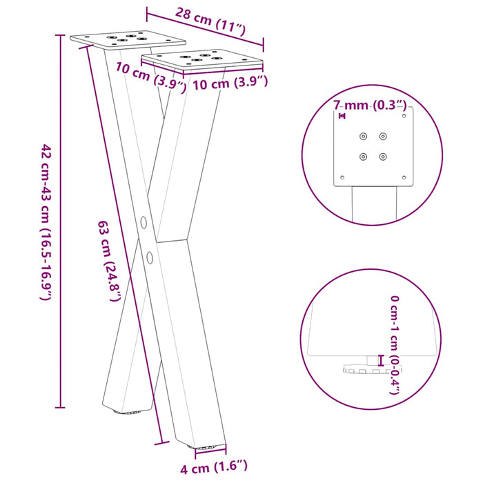 Coffee Table Legs X-Shaped 2 pcs Black 28x(42-43) cm Steel