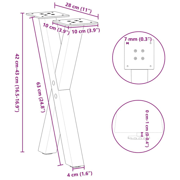 Coffee Table Legs X-Shaped 2 pcs White 28x(42-43) cm Steel