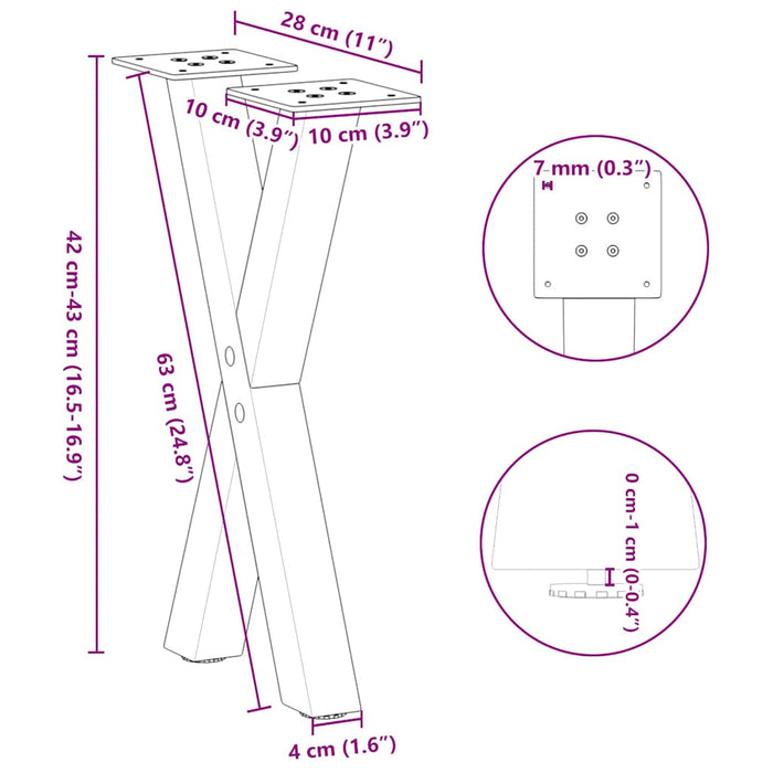 Coffee Table Legs X-Shaped 2 pcs Anthracite 28x(42-43) cm Steel