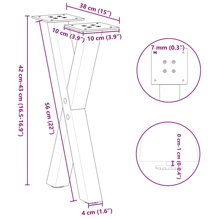 Coffee Table Legs X-Shaped 2 pcs Black 38x(42-43) cm Steel