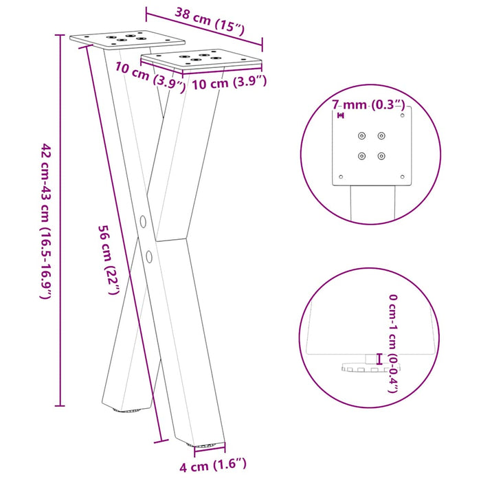 Coffee Table Legs X-Shaped 2 pcs White 38x(42-43) cm Steel