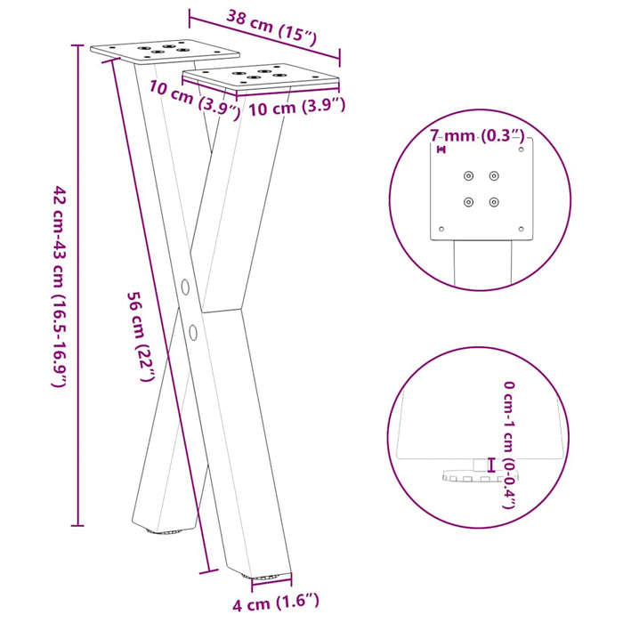 Coffee Table Legs X-Shaped 2 pcs Anthracite 38x(42-43) cm Steel