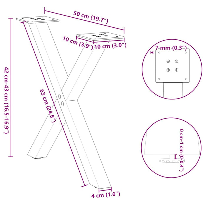 Coffee Table Legs X-Shaped 2 pcs Black 38x(42-43) cm Steel