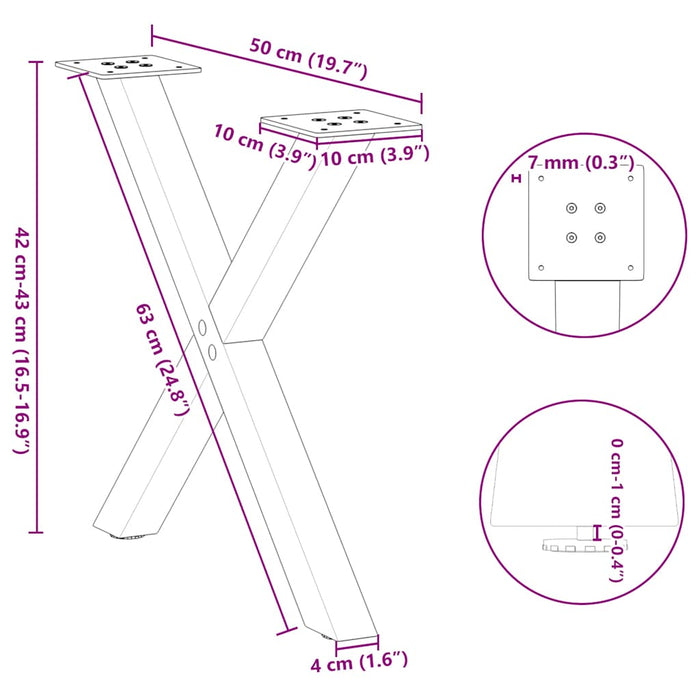 Coffee Table Legs X-Shaped 2 pcs White 50x(42-43) cm Steel