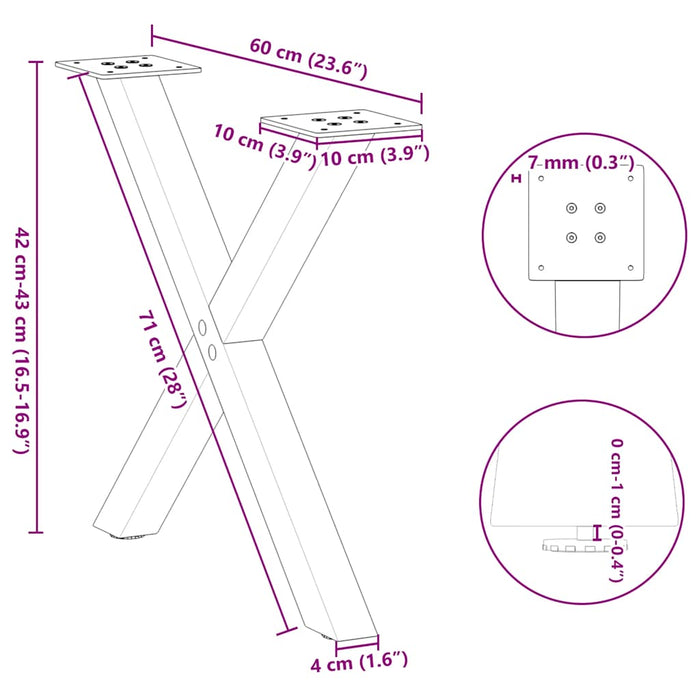 Coffee Table Legs X-Shaped 2 pcs Black 60x(42-43) cm Steel