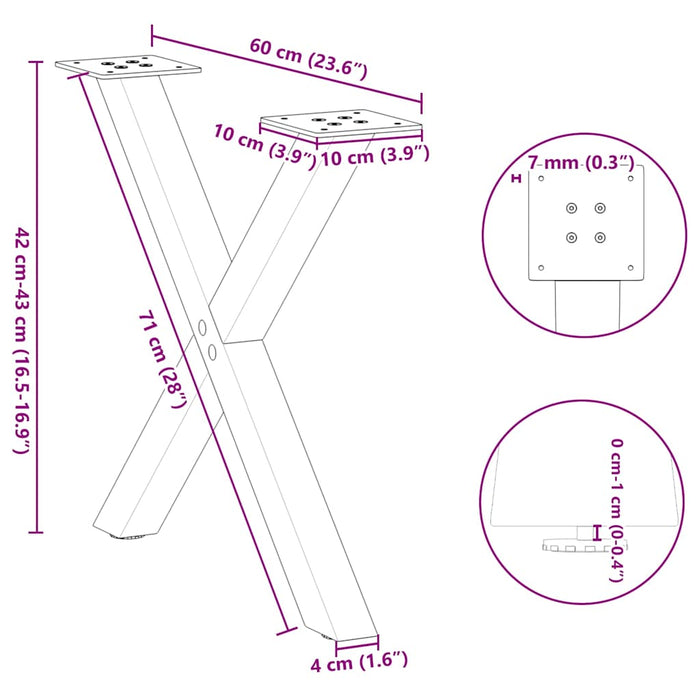 Coffee Table Legs X-Shaped 2 pcs White 60x(42-43) cm Steel