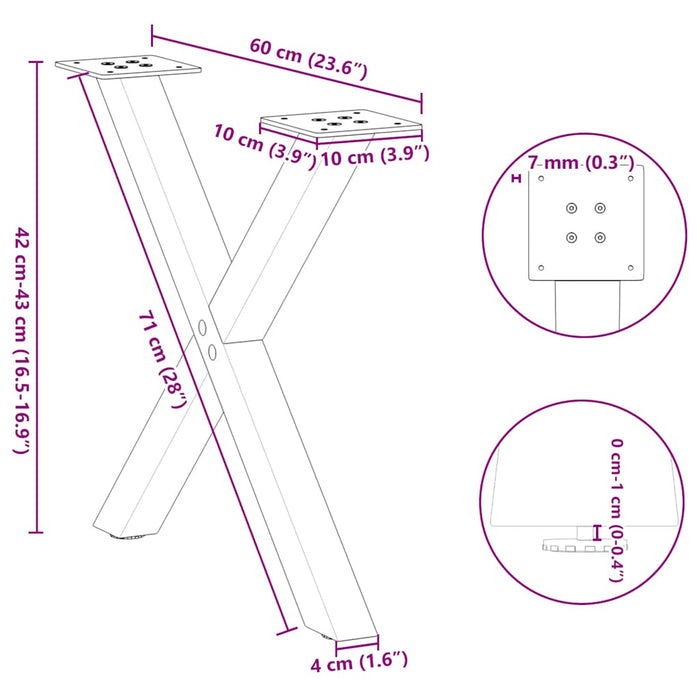 Coffee Table Legs X-Shaped 2 pcs Anthracite 60x(42-43) cm Steel