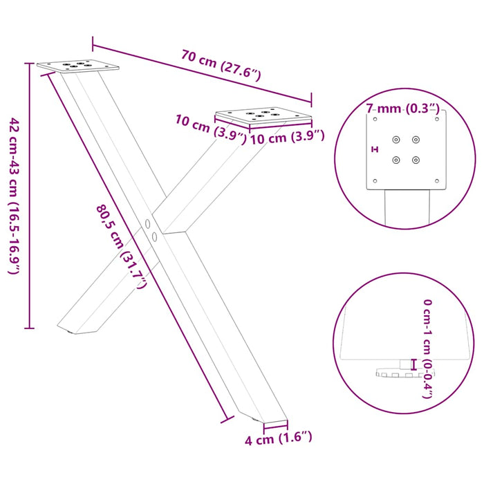 Coffee Table Legs X-Shaped 2 pcs Black 70x(42-43) cm Steel