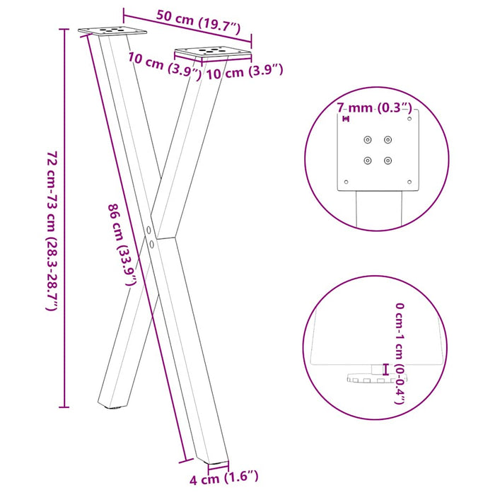 Dining Table Legs X-Shaped 2 pcs Black 50x(72-73) cm Steel