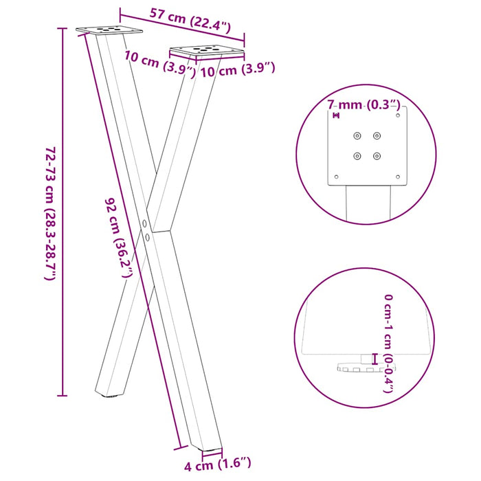 Dining Table Legs X-Shaped 2 pcs Black 57x(72-73) cm Steel