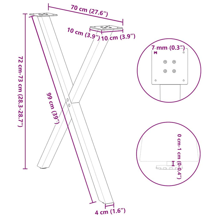 Dining Table Legs X-Shaped 2 pcs Black 70x(72-73) cm Steel