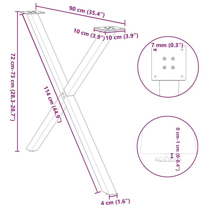 Picioare de masă în formă de X 2 buc Negru 90x(72-73) cm Oțel