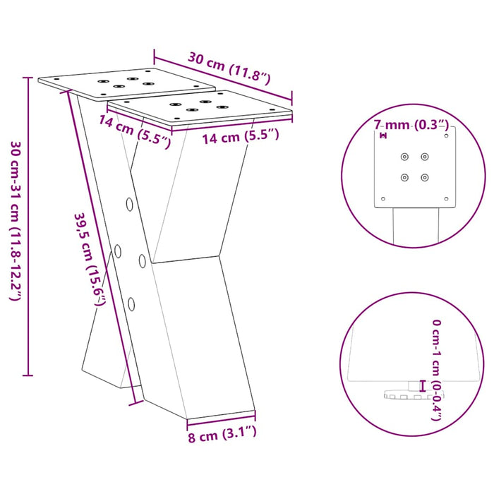 Coffee Table Legs X-Shaped 2 pcs White 30x(30-31) cm Steel