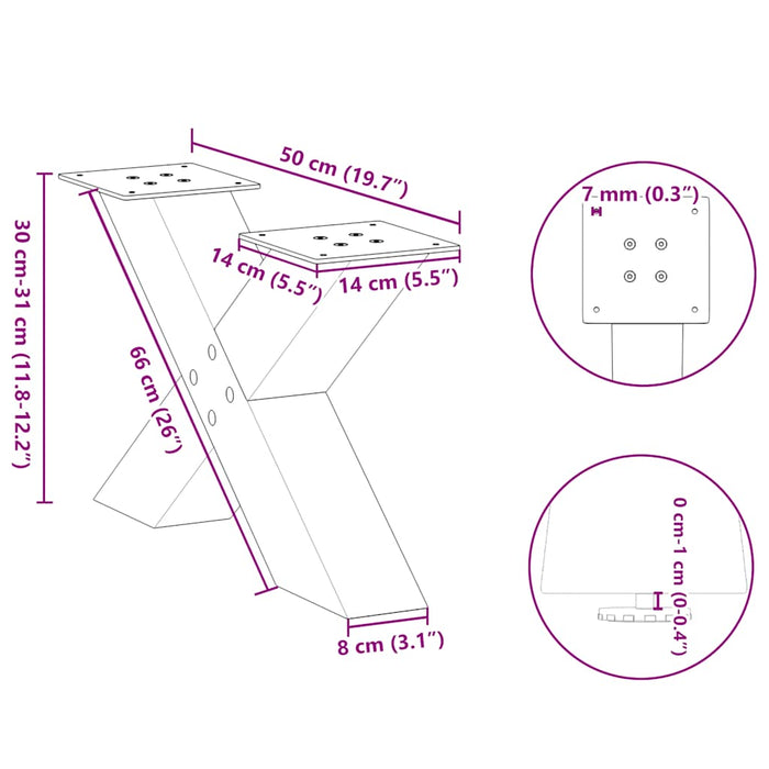 Picioare măsuță de cafea în formă de X 2 buc Alb 50x(30-31) cm Oțel