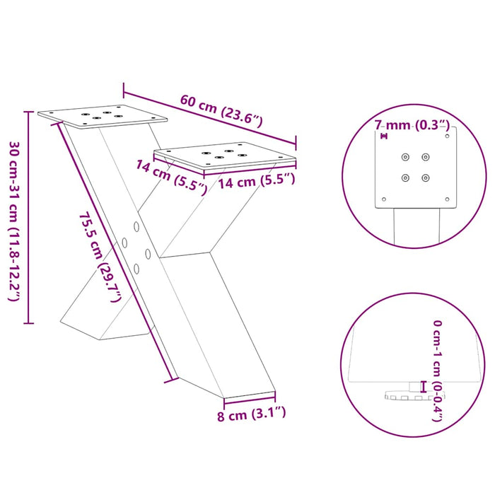 Coffee Table Legs X-Shaped 2 pcs Black 60x(30-31) cm Steel