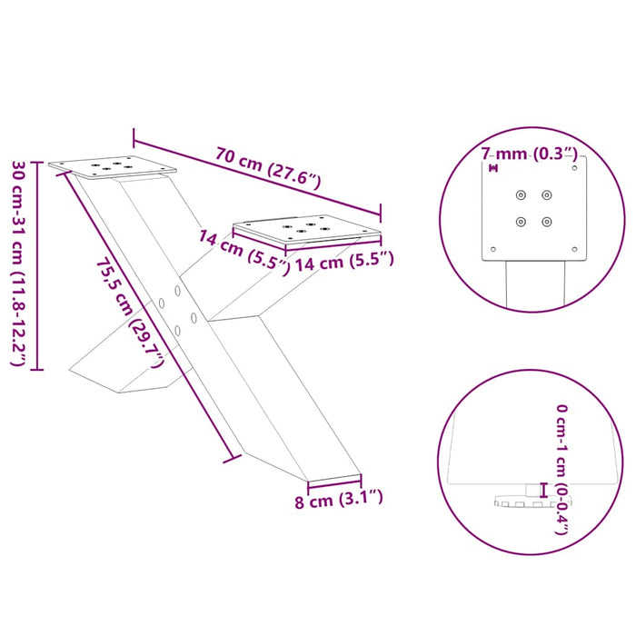 Coffee Table Legs X-Shaped 2 pcs White 70x(30-31) cm Steel