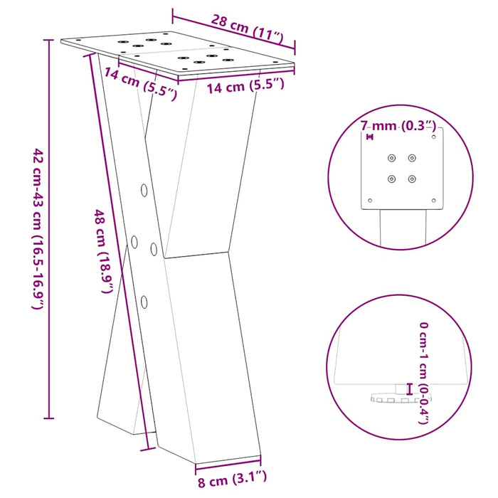 Coffee Table Legs X-Shaped 2 pcs Black 28x(42-43) cm Steel