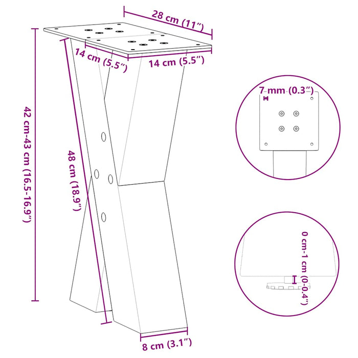 Coffee Table Legs X-Shaped 2 pcs White 28x(42-43) cm Steel