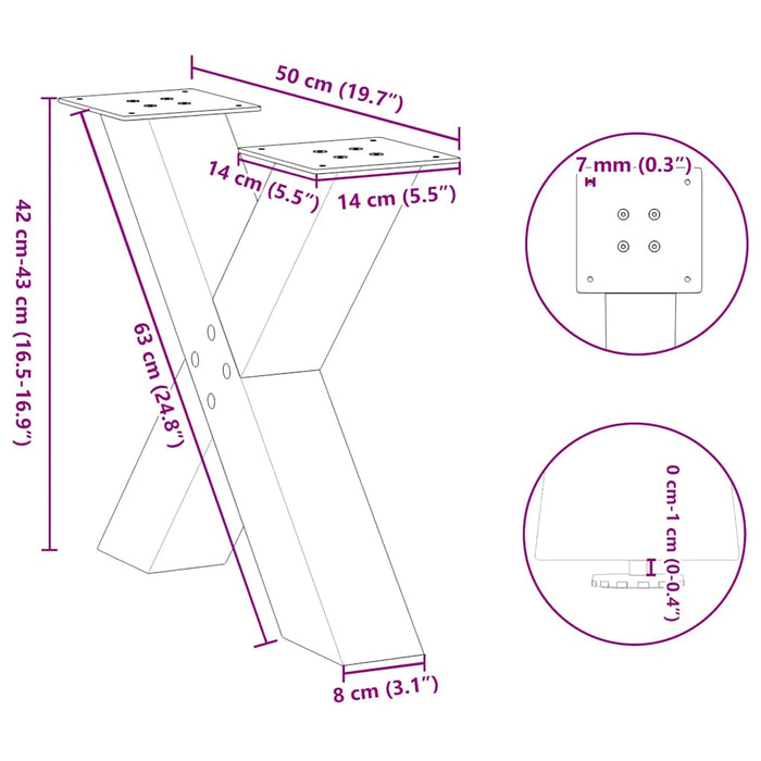 Coffee Table Legs X-Shaped 2 pcs White 50x(42-43) cm Steel