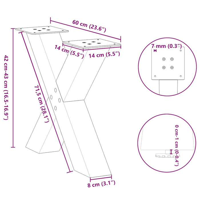 Coffee Table Legs X-Shaped 2 pcs Black 60x(42-43) cm Steel