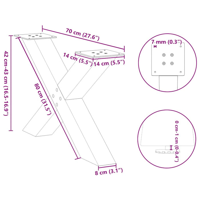 Coffee Table Legs X-Shaped 2 pcs Black 70x(42-43) cm Steel