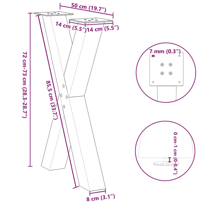 Dining Table Legs X-Shaped 2 pcs Black 50x(72-73) cm Steel