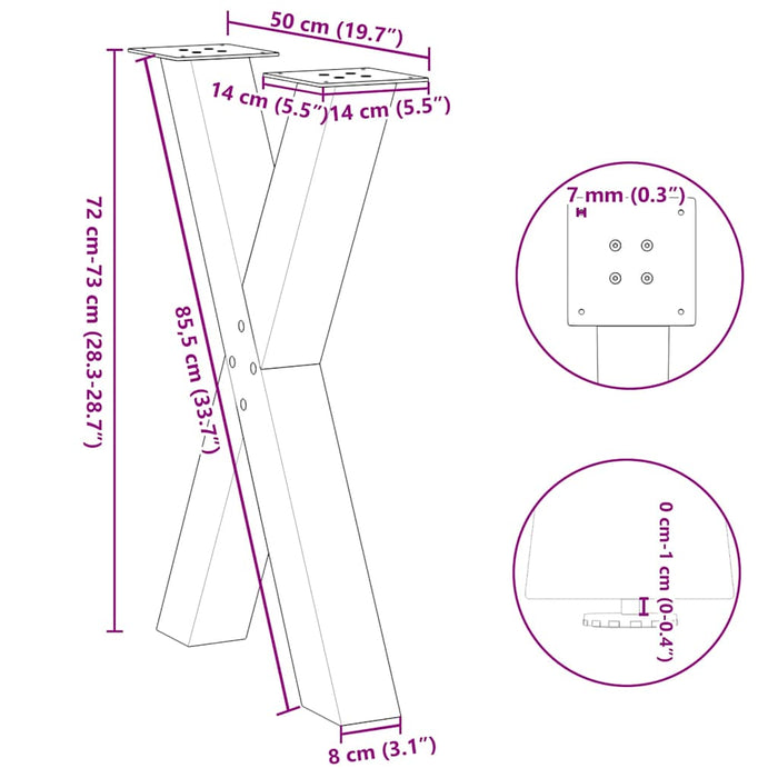 Dining Table Legs X-Shaped 2 pcs White 50x(72-73) cm Steel