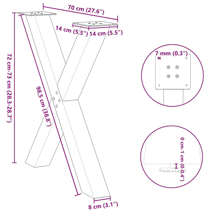 Dining Table Legs X-Shaped 2 pcs Black 70x(72-73) cm Steel