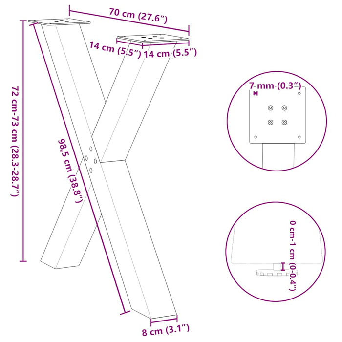 Picioare de masă în formă de X 2 buc Antracit 70x(72-73) cm Oțel