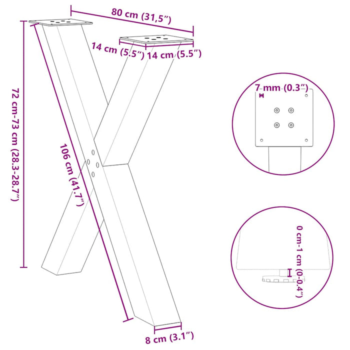 Dining Table Legs X-Shaped 2 pcs White 80x(72-73) cm Steel