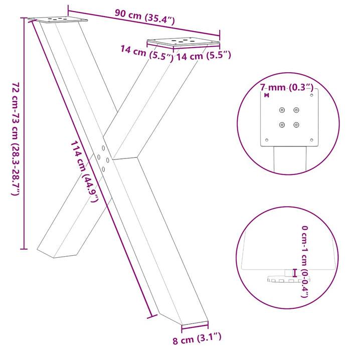 Picioare de masă în formă de X 2 buc Alb 90x(72-73) cm Oțel