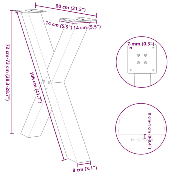 Dining Table Legs X-Shaped 3 pcs Black 80x(72-73) cm Steel