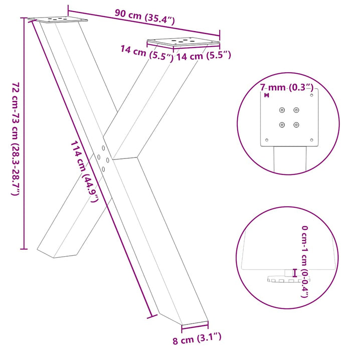 Picioare de masă în formă de X 3 buc Negru 90x(72-73) cm Oțel