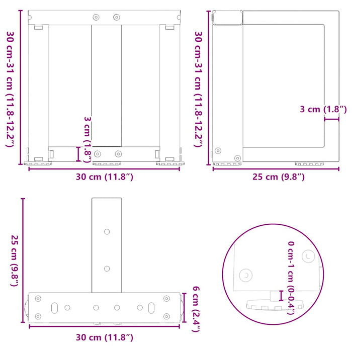 Coffee Table Legs T-Shaped 2 pcs Black 30x25x(30-31) cm Steel