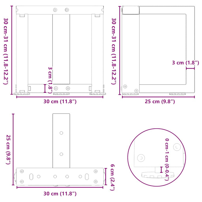 Крака за холна маса T-образни 2 бр. Бели 30x25x(30-31) см стомана