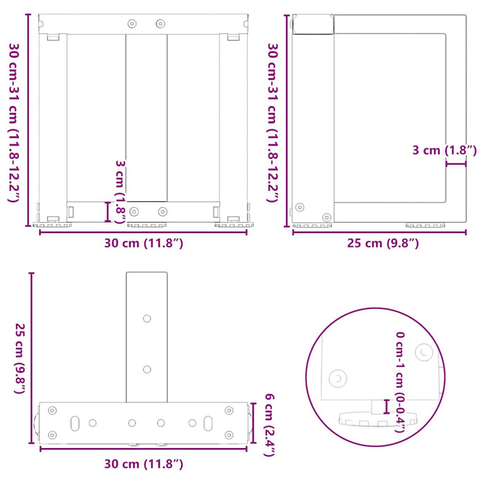 Coffee Table Legs T-Shaped 2 pcs Anthracite 30x25x(30-31) cm Steel