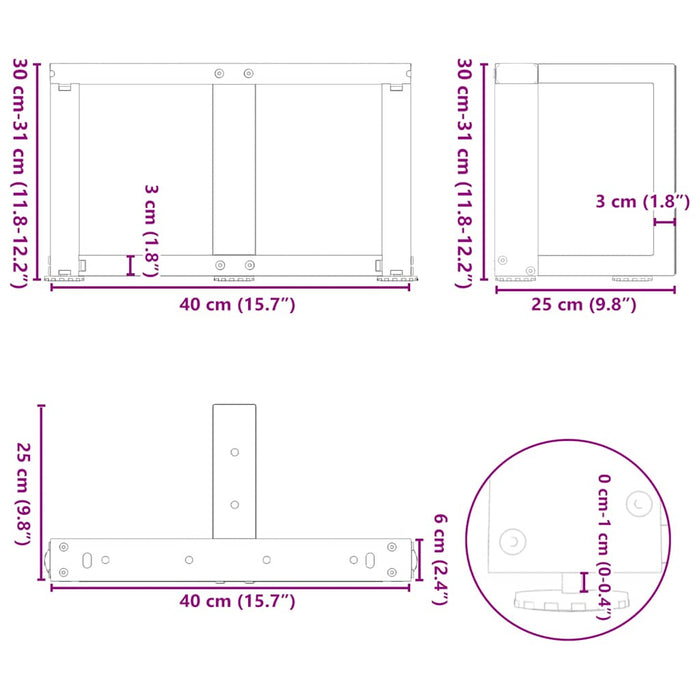 Coffee Table Legs T-Shaped 2 pcs Black 40x25x(30-31) cm Steel