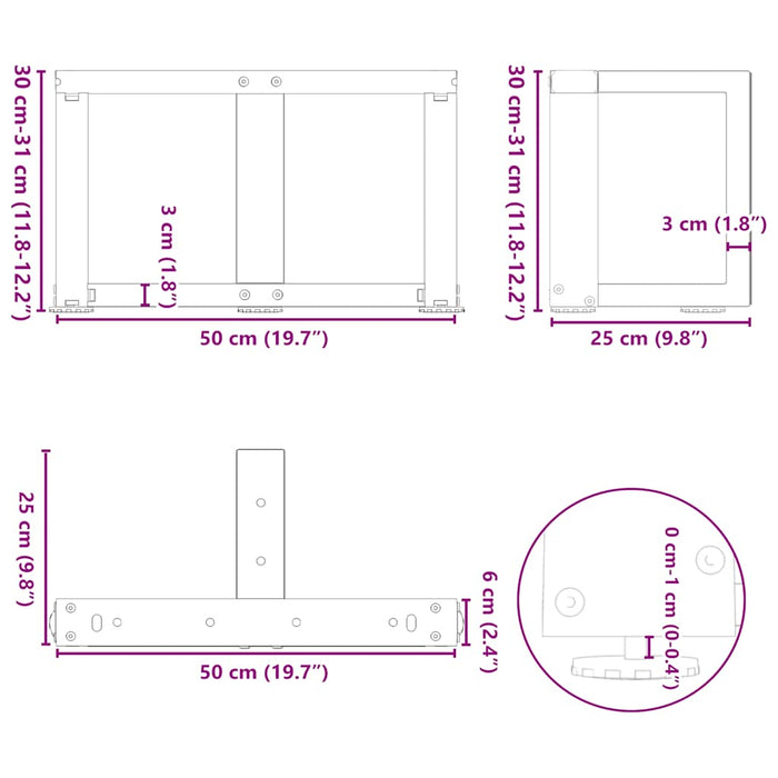 Coffee Table Legs T-Shaped 2 pcs Black 50x25x(30-31) cm Steel