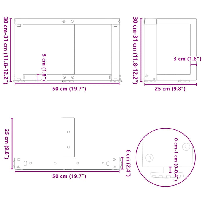 Coffee Table Legs T-Shaped 2 pcs White 50x25x(30-31) cm Steel