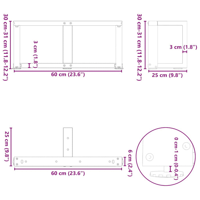 Coffee Table Legs T-Shaped 2 pcs Black 60x25x(30-31) cm Steel